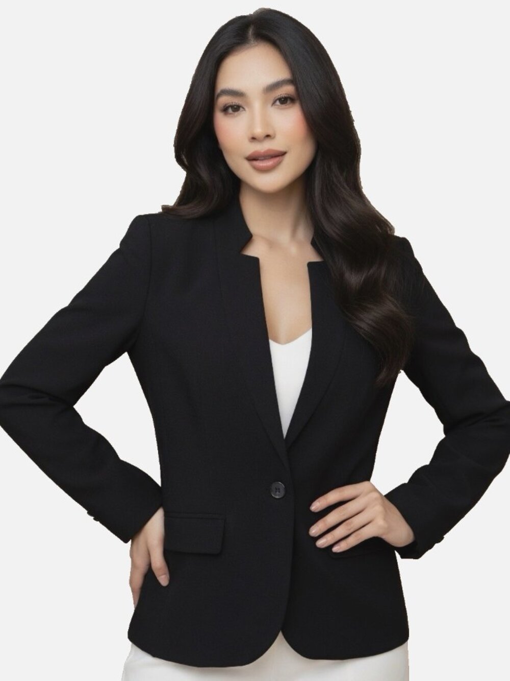 New Zara Black Single Button Inverted Lapel Career Office Blazer Jacket
